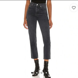 AGOLDE Riley High Rise Straight Crop Jeans in Edit Black Button Fly Size 34 NWT